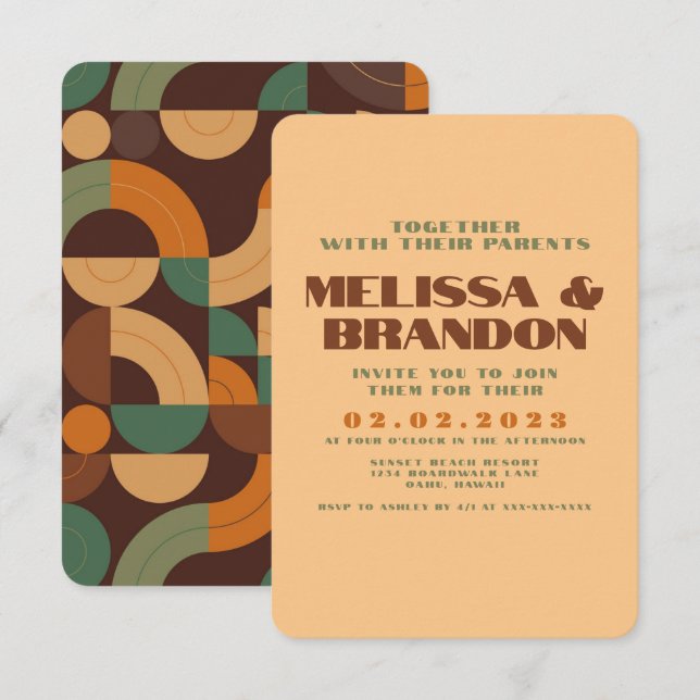 Retro 70s Pattern  Wedding Invitation (Front/Back)