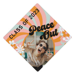 Retro 70s Peace Out Photo Graduation Cap Topper