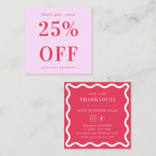 Retro 70s Pink and Red Wavy Border Small Business Discount Card