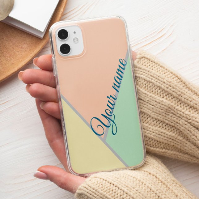 Retro 70S Pink teal Pastel Colour block Pattern Case-Mate iPhone Case (Creator Uploaded)