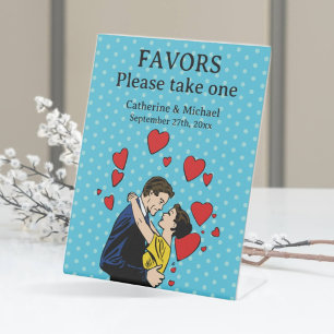 Retro 70's Pop Art Comic Book Romantic Wedding Pedestal Sign
