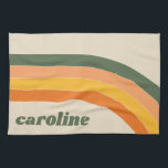 Retro 70s Rainbow Green Orange Personalized Name Kitchen Towel<br><div class="desc">Add a touch of retro flair to your kitchen with this Personalized Name Kitchen Towel featuring a groovy 70s rainbow design in green, orange, yellow, and peach. Perfect for a simple yet aesthetic addition to your home or as a unique gift for a bridesmaid, bridal party, bachelorette, birthday party, or...</div>