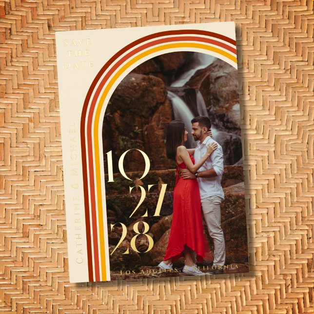 Retro 70s Rainbow Groovy Arch Photo Save The Date (Creator Uploaded)