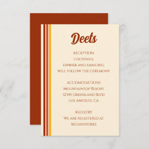 Retro 70s Rainbow Groovy Terracotta Orange Wedding Enclosure Card