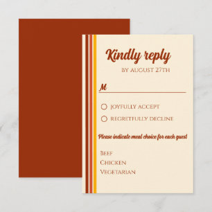 Retro 70s Rainbow Groovy Terracotta Orange Wedding RSVP Card
