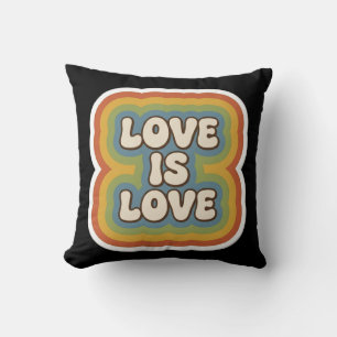 Retro 70s Rainbow "Love is Love Throw Pillow