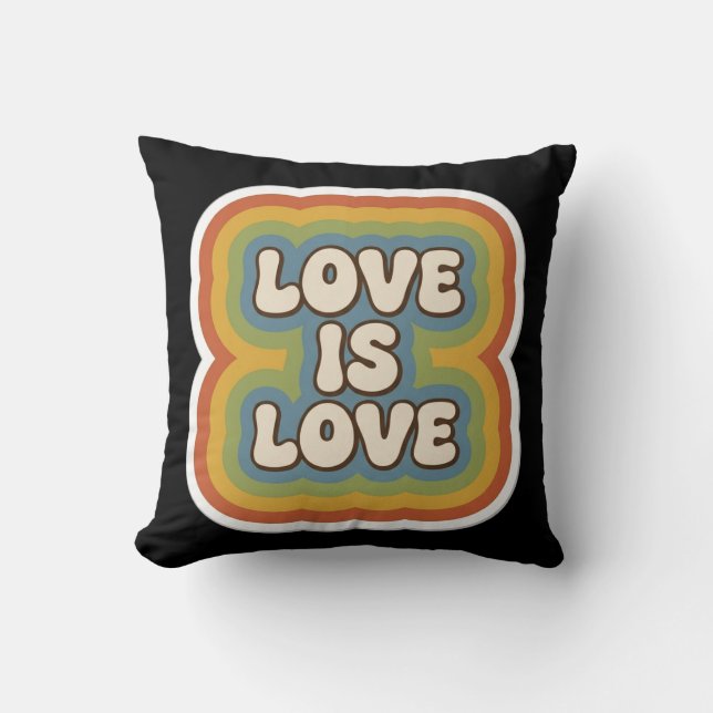 Retro 70s Rainbow "Love is Love Throw Pillow (Front)