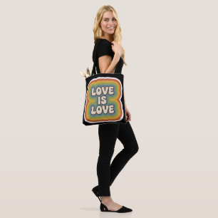 Retro 70s Rainbow "Love is Love Tote Bag