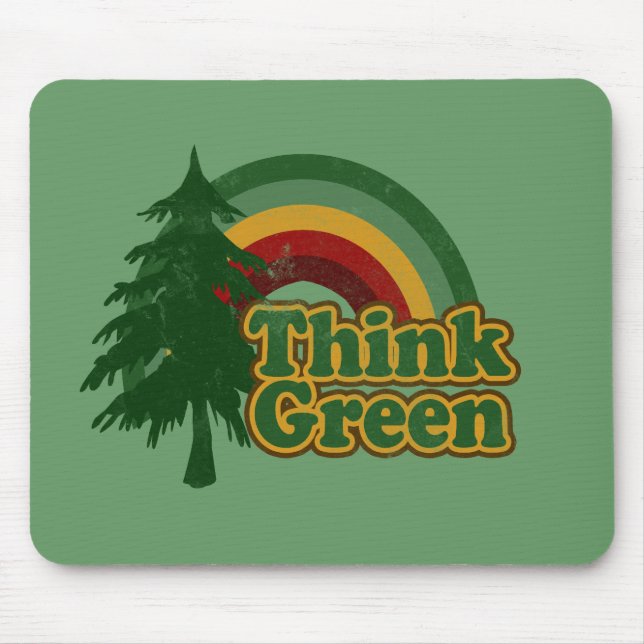 Retro 70s Rainbow, Think Green Mouse Pad (Front)