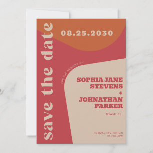 Retro 70s red orange beige wedding save the date