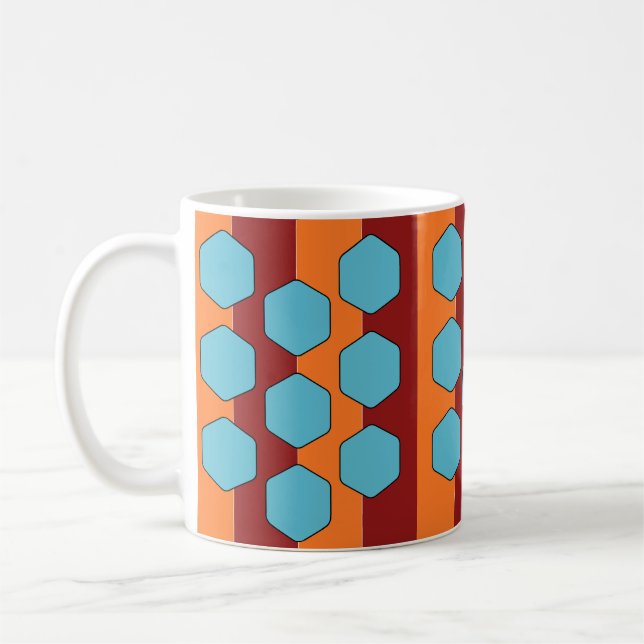 Retro 70s Red Orange Teal Pattern Coffee Mug (Left)