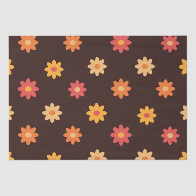 Retro 70s Small Orange Yellow Red Flowers  Tissue Paper (Front)