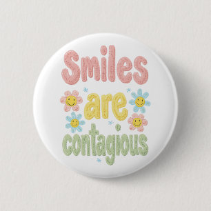 Retro 70s Smiles Are Contagious Floral 2 Inch Round Button