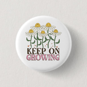 Retro 70s Smiley Face Daisy Keep On Growing 1 Inch Round Button