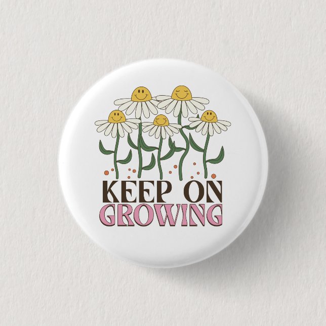 Retro 70s Smiley Face Daisy Keep On Growing 1 Inch Round Button (Front)