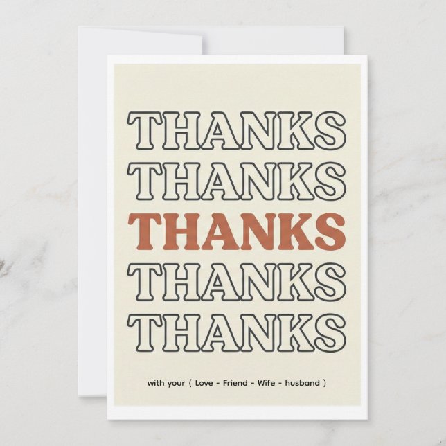 Retro 70s Stacked Typography Thank You Card - Mini (Front)