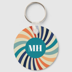 Retro 70s Starburst Monogram  Groovy Keychain