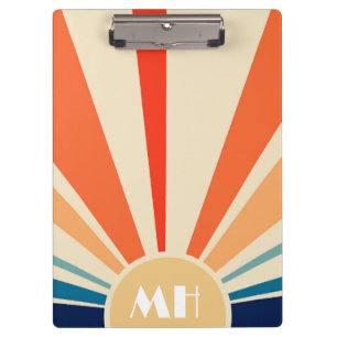 Retro 70s Starburst Sunrise Stripes Monogram Clipboard