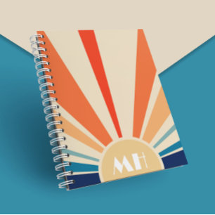 Retro 70s Starburst Sunrise Stripes Monogram   Notebook
