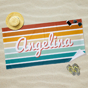 Retro 70s Stripe Personalized Name Beach Towel