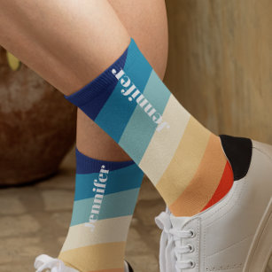 Retro 70s Stripes Personalized name  Socks
