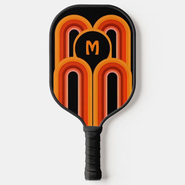 Retro 70s stripes Personalized  Pickleball Paddle (Front)