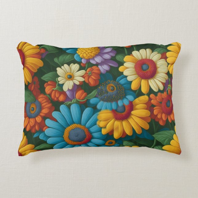 Retro 70s style colourful daisies  accent pillow (Front)
