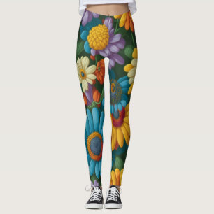 Retro 70s style colourful daisies  leggings