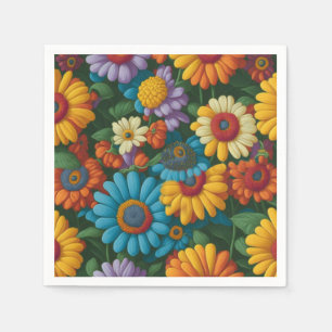 Retro 70s style colourful daisies  napkin