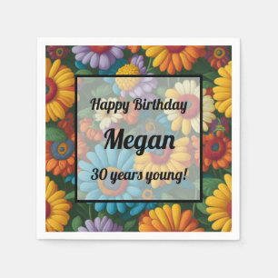 Retro 70s style colourful daisies  napkin