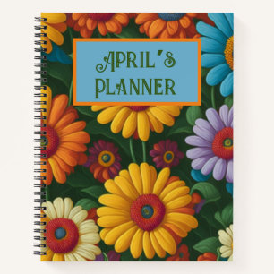 Retro 70s style colourful daisies  notebook