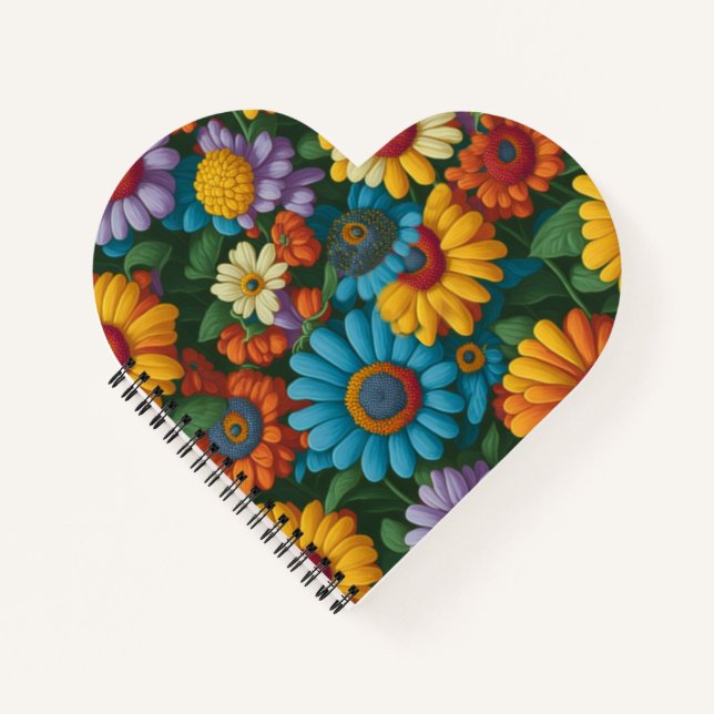 Retro 70s style colourful daisies  notebook (Front)