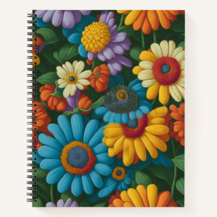Retro 70s style colourful daisies notebook