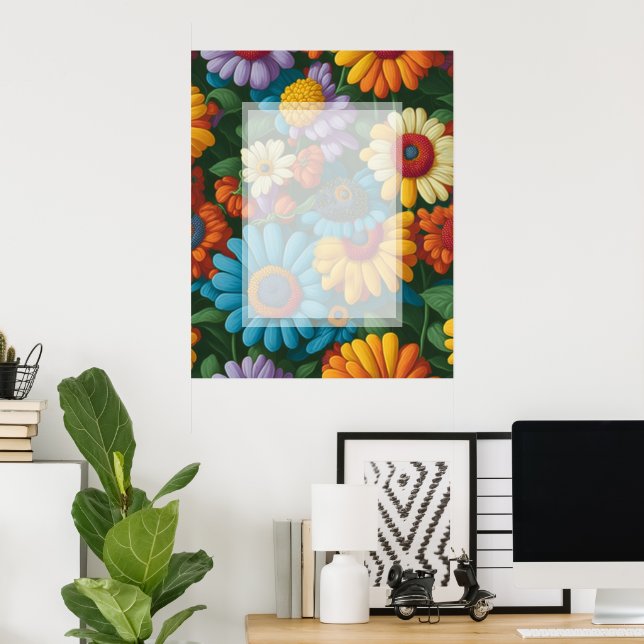 Retro 70s style colourful daisies  poster (Home Office)