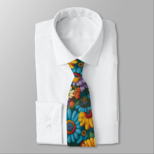 Retro 70s style colourful daisies  tie