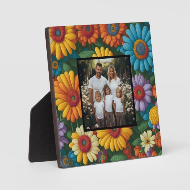 Retro 70s style colourful floral personalize photo plaque (Front)