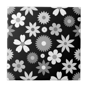 Retro 70s Style Flower Lg Monochrome Pattern Tile