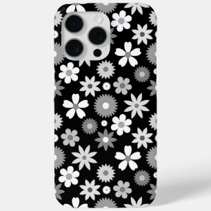 Retro 70s Style Flower Monochrome Pattern iPhone 15 Pro Max Case