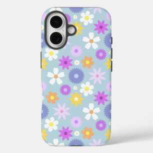 Retro 70s Style Flower Pattern Pastel Colours iPhone 16 Case