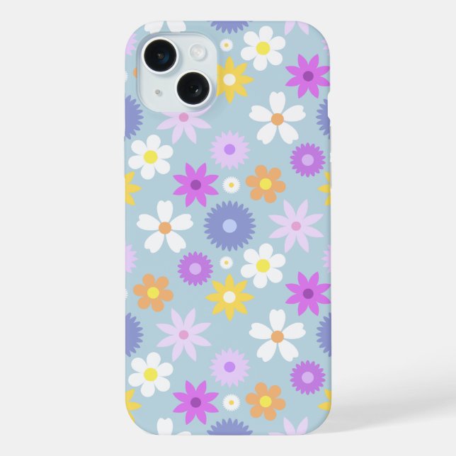 Retro 70s Style Flower Pattern Pastel Colours iPhone Case (Back)