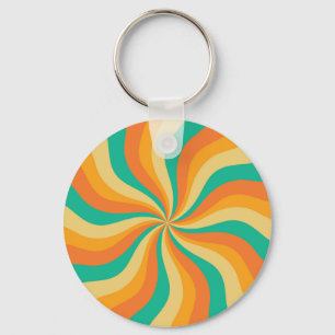 Retro 70s Sunburst Colorful Background Keychain
