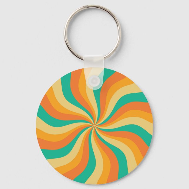 Retro 70s Sunburst Colourful Background Keychain (Front)