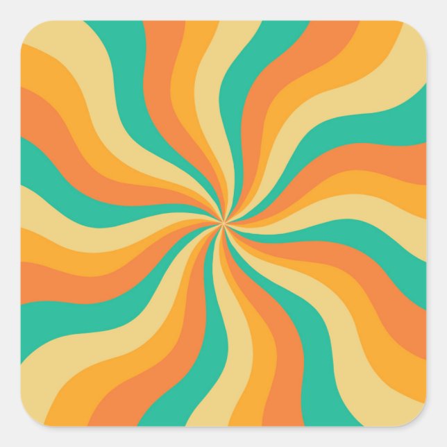 Retro 70s Sunburst Colourful Background Square Sticker (Front)