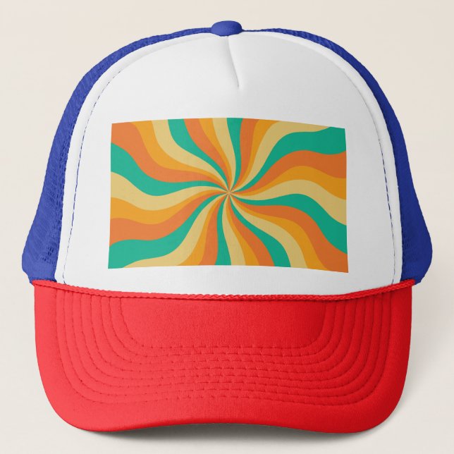 Retro 70s Sunburst Colourful Background Trucker Hat (Front)