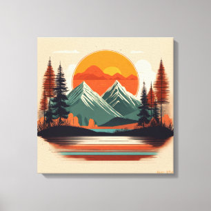 Retro 70s Sunset Mountain Canvas Vintage Nature