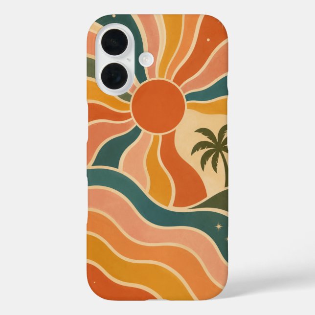 Retro 70s Sunset Waves & Palm Trees Aesthetic Case-Mate iPhone Case (Back)