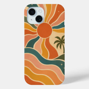 Retro 70s Sunset Waves & Palm Trees Aesthetic iPhone 15 Case