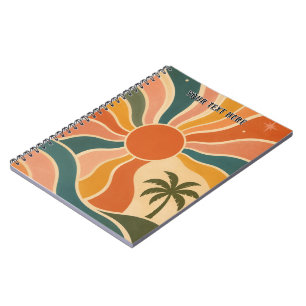 Retro 70s Sunset Waves & Palm Trees Aesthetic Notebook