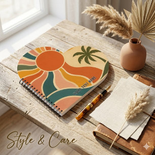 Retro 70s Sunset Waves & Palm Trees AestheticHeart Notebook