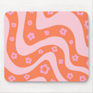 Retro 70s Swirl Pattern Pink and Orange Mouse Pad